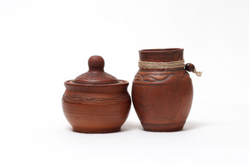 Clayware, clay pot, clay vase, Greek vase, flower vase on a white background