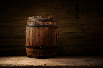 background of barrel and worn old table of wood