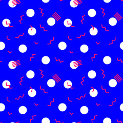 Seamless pattern with 80s memphis geometics style and vibrant psychedelic colors