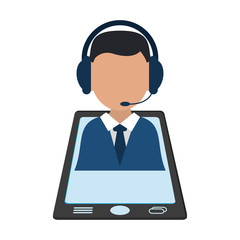 businessman with headset on smartphone