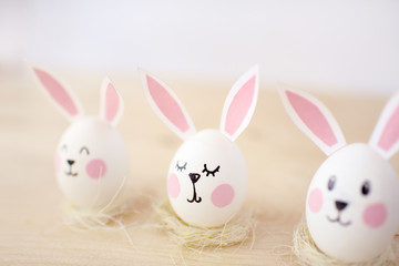 Eggs with ears of rabbits, in an image of rabbits