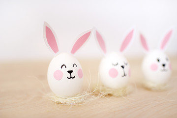 Eggs with ears of rabbits, in an image of rabbits