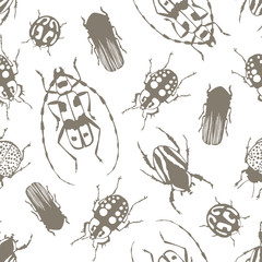 Seamless pattern with exotic beetles.