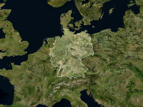 Satellite image of Germany with borders (Isolated imagery of Germany. Elements of this image furnished by NASA)