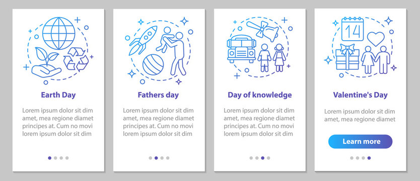 Seasonal holidays onboarding mobile app page screen with linear 