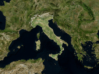 Satellite image of Italy with borders (Isolated imagery of Italy. Elements of this image furnished by NASA) © Satellite Stocks
