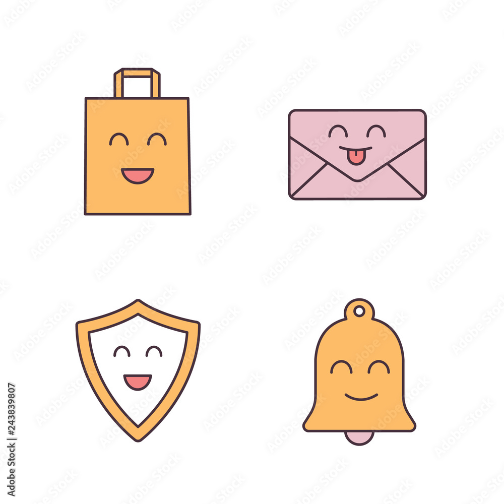 Poster smiling items color icons set