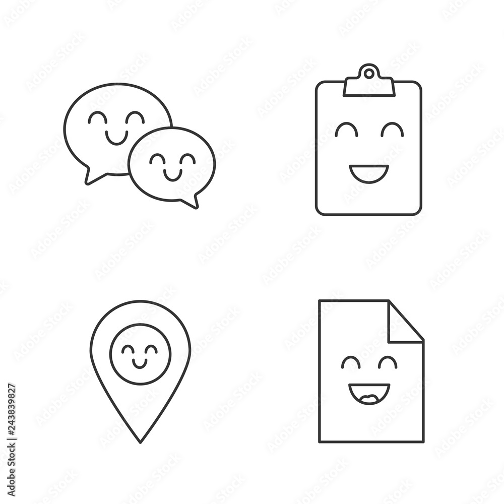 Poster smiling items linear icons set