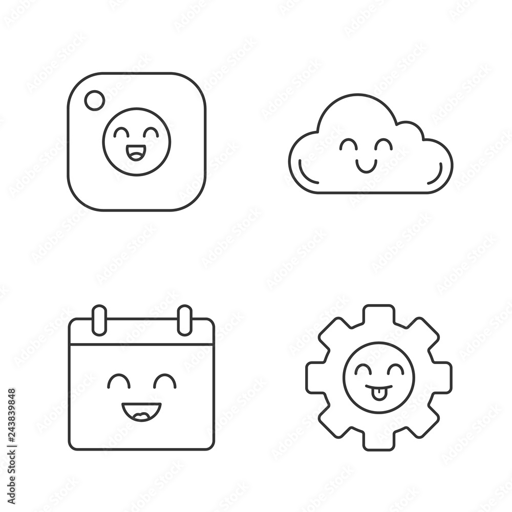 Poster smiling items linear icons set