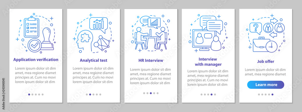Poster headhunting onboarding mobile app page screen with linear concep