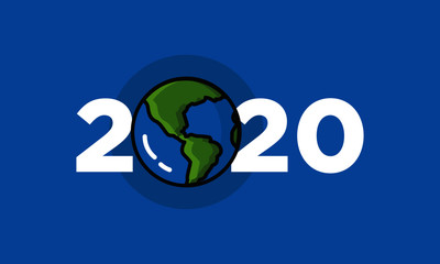 Year 2020 Typography Concept Design with Planet Earth Illustration