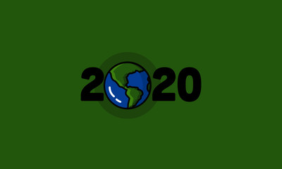 Year 2020 Typography Concept Design with Planet Earth Illustration