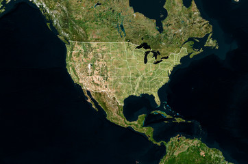 Satellite image of USA with borders and state lines (Isolated imagery of USA. Elements of this...
