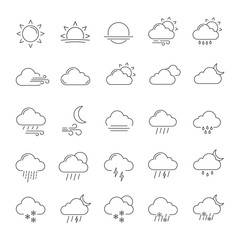 Weather forecast linear icons set