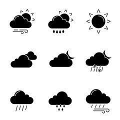 Weather forecast glyph icons set