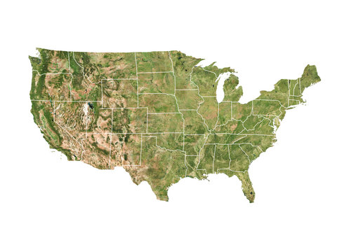 Satellite image of USA with white borders and state lines (Isolated imagery of USA. Elements of this image furnished by NASA)