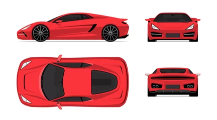 Gardinen Sportwagen im flachen Design-Stil. Vorder-, Rück-, Seiten- und Draufsicht des Supersportwagens isoliert auf weißem Hintergrund © vectorcreator