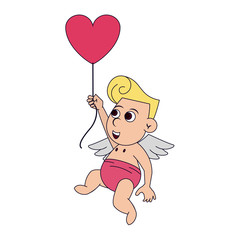 Cupid with heart balloon