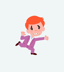 Businessman in casual style runs alarmed.