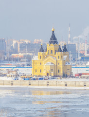 Alexander Nevsky Cathedral on the banks of the Oka River in Nizhny Novgorod