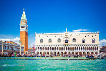 Fototapeta na wymiar Panoramic view of Venice from Grand Canal - Dodge Palace, Campanile on Piazza San Marco (Saint Mark Square), Venice, Italy