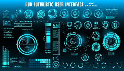 HUD futuristic blue user interface, dashboard display virtual reality technology screen, target