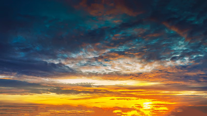 Beautiful sky with clouds at sunset. Natural background.