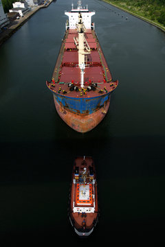 Cargo ship in the canal