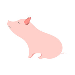 Pig Cute and Funny. One of the Chinese New Year Symbol. Vector Illustration.