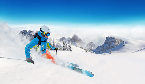 Young man skiing in Alps