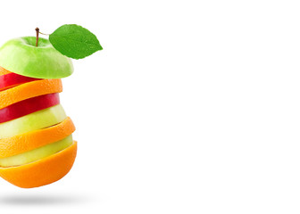 Fruits. Stack of apple and orange slices