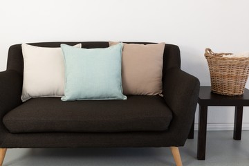 Cushions arranged on sofa