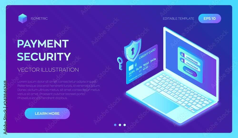 Poster secure payment. data protection concept. personal data protection. credit card check and software ac