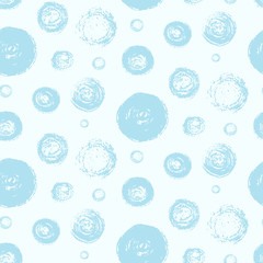 Tender monochrome blue grunge scratched circles seamless pattern. Fashion cyan color scribbled round elements texture for textile, wrapping paper, background, surface, graphic design, wallpaper