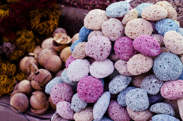 Pumice slices at old egyptian souvenirs market store.