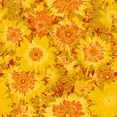 Autumn orange flowers. Seamless floral pattern in bright yellow colors.