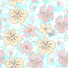 Flowery bright pattern. Flower meadow.  Floral seamless background for textile, book covers, manufacturing, wallpapers, print, gift wrap and scrapbooking - Vector illustration