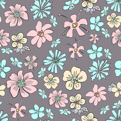 Flowery bright pattern. Flower meadow.  Floral seamless background for textile, book covers, manufacturing, wallpapers, print, gift wrap and scrapbooking - Vector illustration