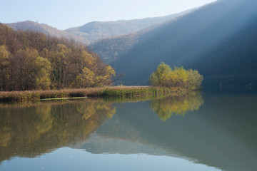 Lake and mountain nature landscape.