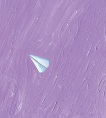 Purple background with illustration of a paper airplane