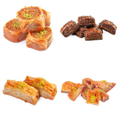 Turkish oriental sweets collage isolated on white