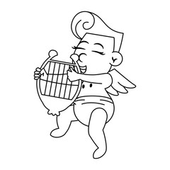 Cupid playing harp