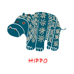 Vintage graphic vector hippo. African ornament. Can be used for textile, book,  dress,  prints, phone case, greeting card.