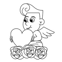 Cupid with heart and flowers