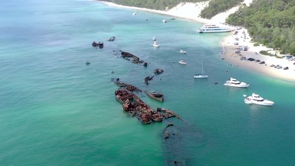 Flight Over the Tangalooma Wrecks Scattered Along the Brisbane Coast to Create an Artificial Ecosystem