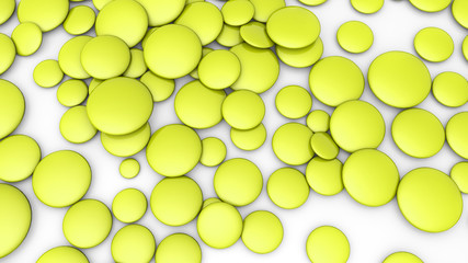Many yellow three-dimensional ovals on a gray background. 3d rendering