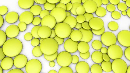 Many yellow three-dimensional ovals on a gray background. 3d rendering