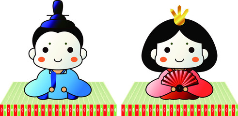 Japanese Gradation cute Hina dolls on tatami sheet