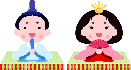 Japanese Hina dolls on tatami sheet