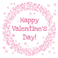 Fototapeta na wymiar Happy Valentines Day text in a circle frame of pink hearts on white background. Vector card